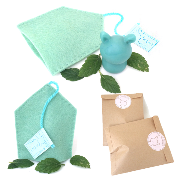 tea bunnies mint taylored curiosities designer toy gift blue tea bag handmade protected